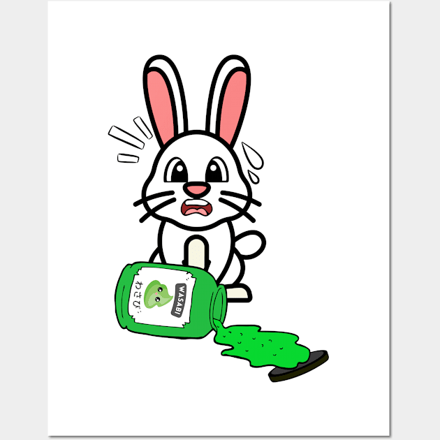 Cute Bunny Spills a jar of wasabi sauce Wall Art by Pet Station